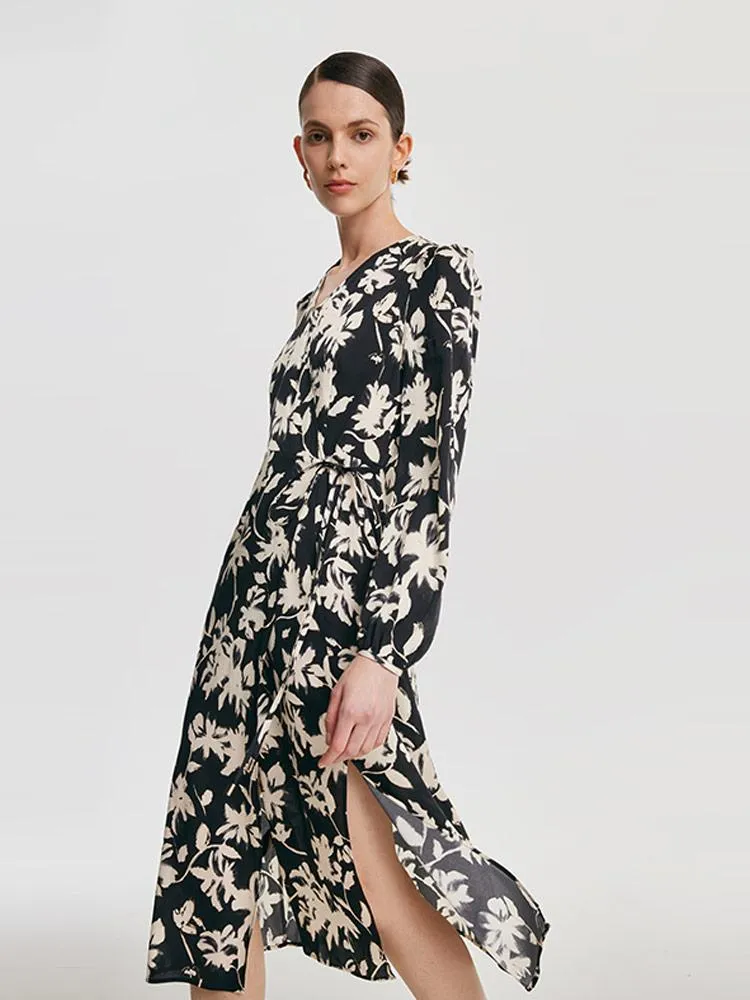 19 Momme Stretch Silk Printed Tea Break Midi Dress