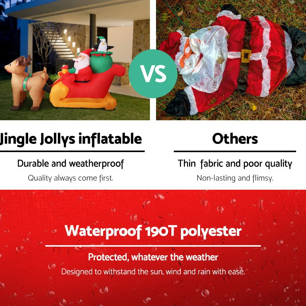 2.2M LED Inflatable Santa Sleigh, Water-Repellent, Jingle Jollys