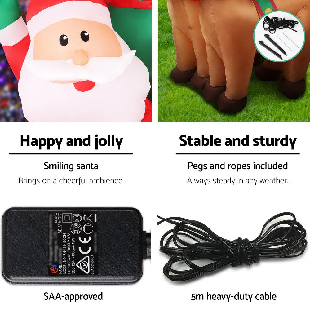 2.2M LED Inflatable Santa Sleigh, Water-Repellent, Jingle Jollys