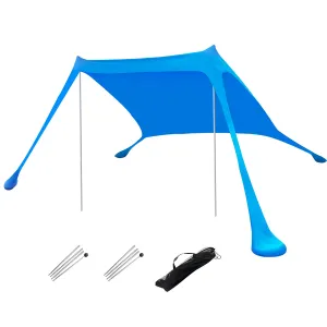 9.8x9.8FT Foldable Beach Canopy Tent Collapsible Shade Sail Sun Protection Windproof Shelter 4 Sandbag 2 Pole Portable Storage Bag Rectangle Blue