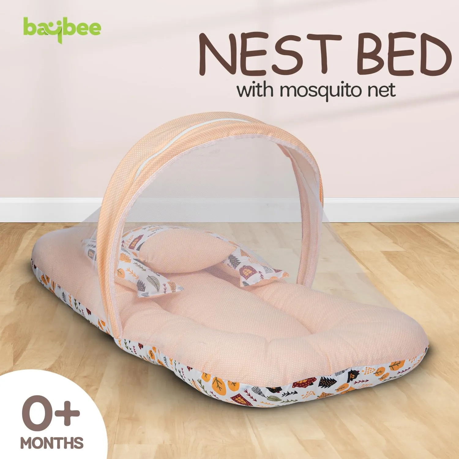 Baybee Baby Bedding Set for New Born Baby, Bed Mattress with Mosquito Net, Zip, Neck Pillow & 2 Bolsters