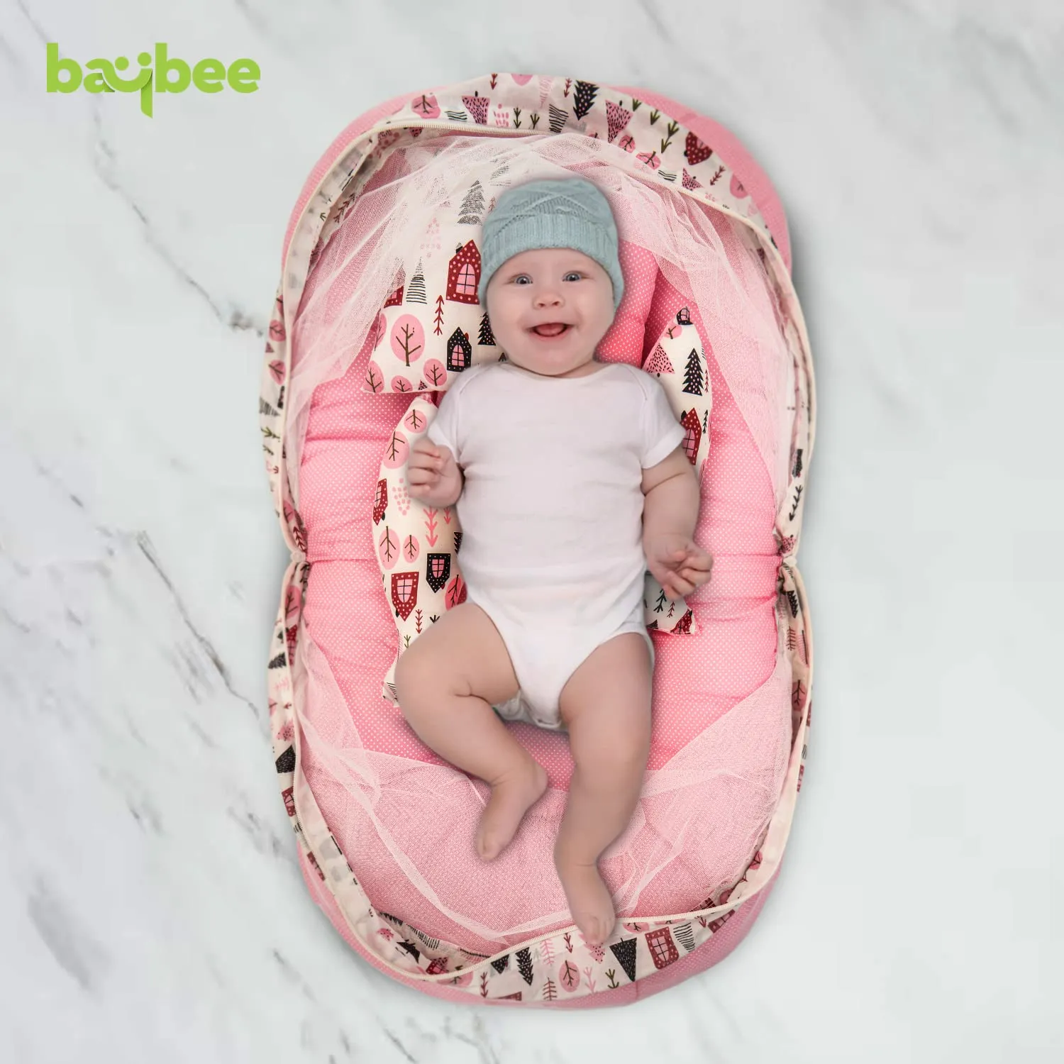 Baybee Baby Bedding Set for New Born Baby, Bed Mattress with Mosquito Net, Zip, Neck Pillow & 2 Bolsters