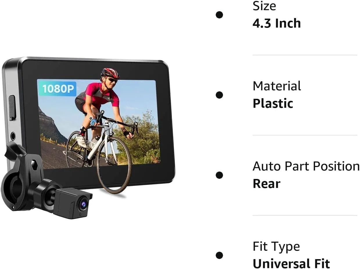 Bike Camera 1080P 4.3’’ Monitor Bicycle Rear View Mirror Handlebar 130°Adjustable Wide Night Vision for Mountain Ebike Wankskey