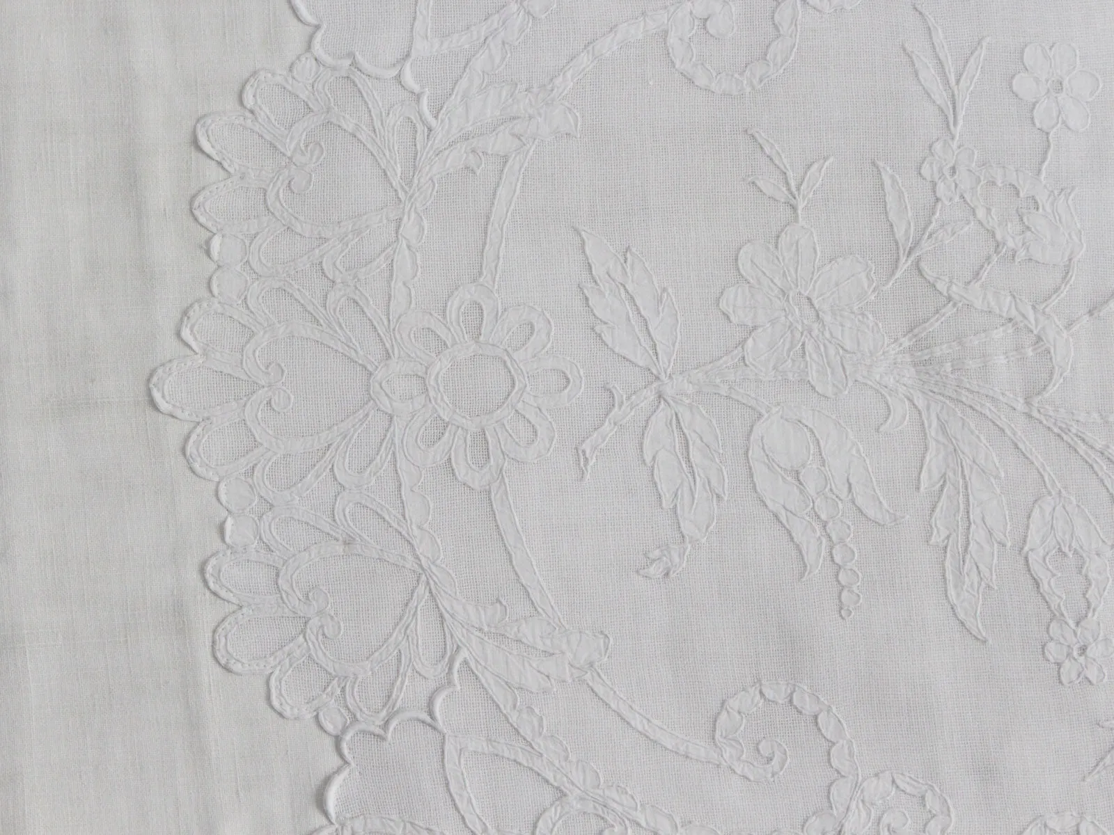 Bolsters - Antique French White on White Embroidery on Linen Bolster P345