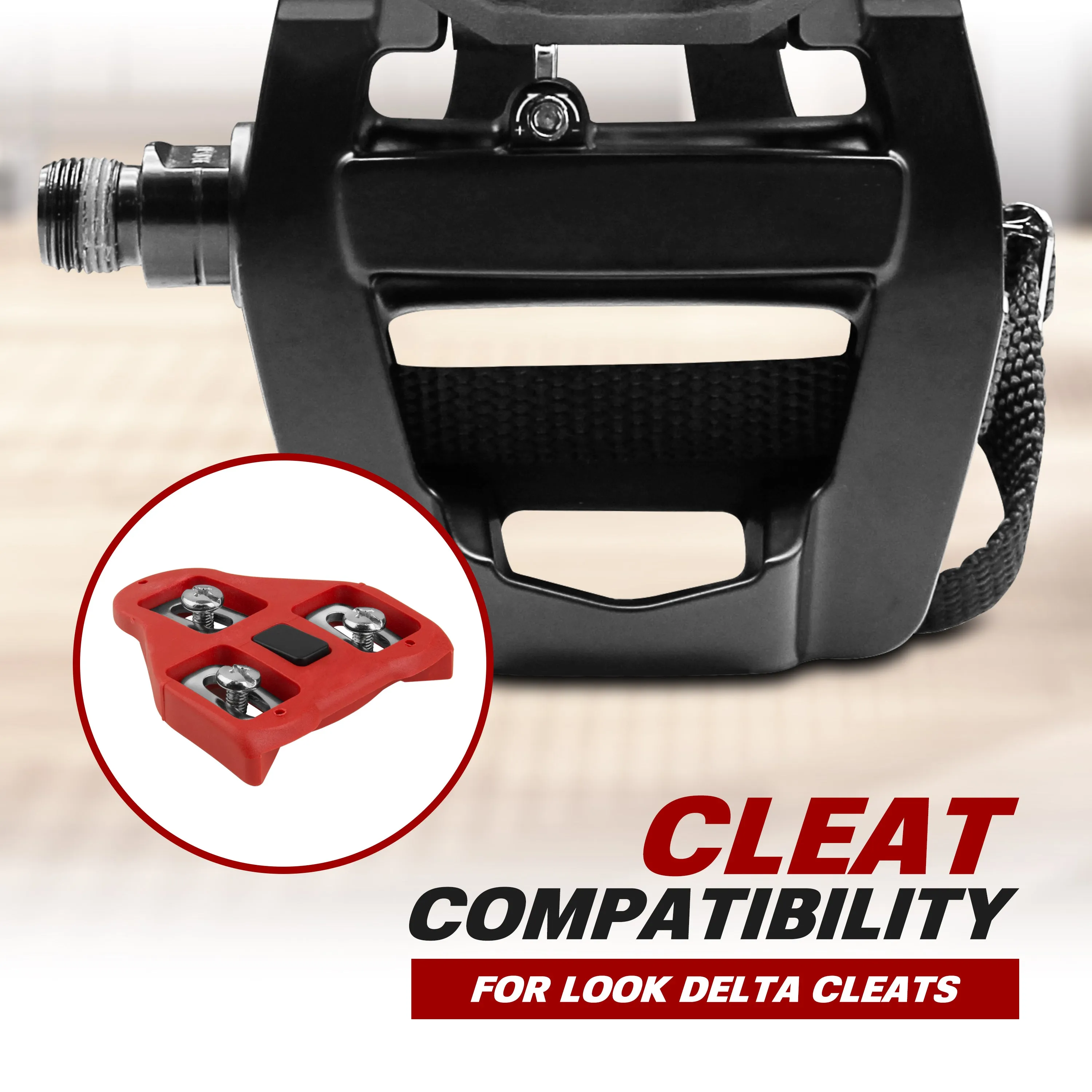 BV Bike Pedals Look Delta Compatible 9/16'' with Toe Clips  | BV-PD-S6