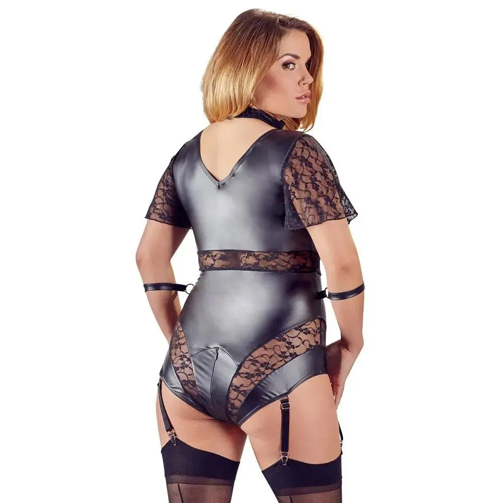 Cottelli Black Plus Size Bondage Bodysuit with Adjustable Straps