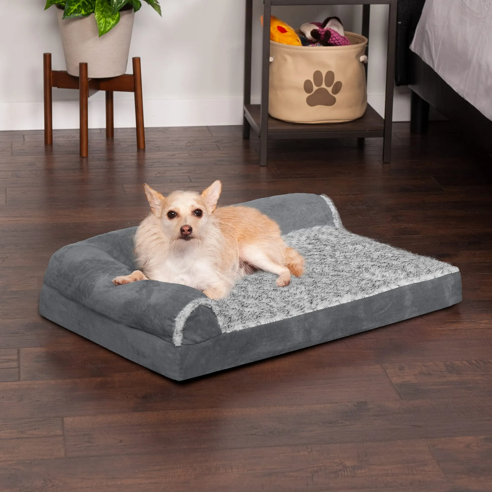 Furhaven Orthopedic Dog Bed Medium Up to 35 Lbs Removable Bolsters Stone Gray