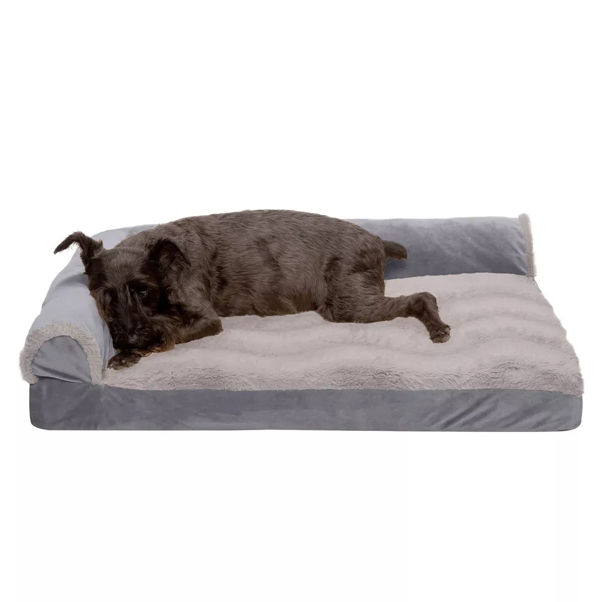 FurHaven Wave Fur & Velvet Deluxe Chaise Lounge Orthopedic Sofa-Style Dog Bed