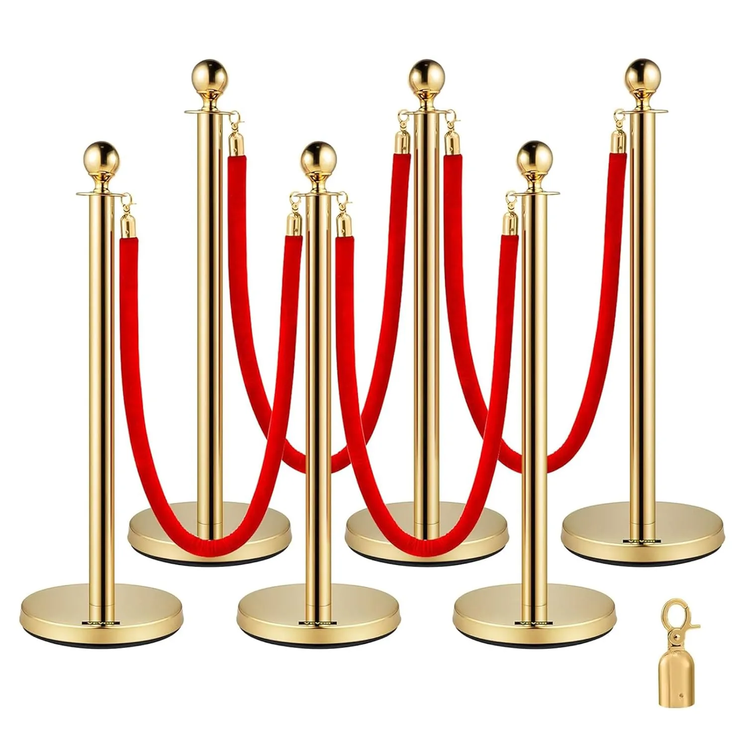 Gold Stanchion Posts with Red Velvet Ropes (6 pack)