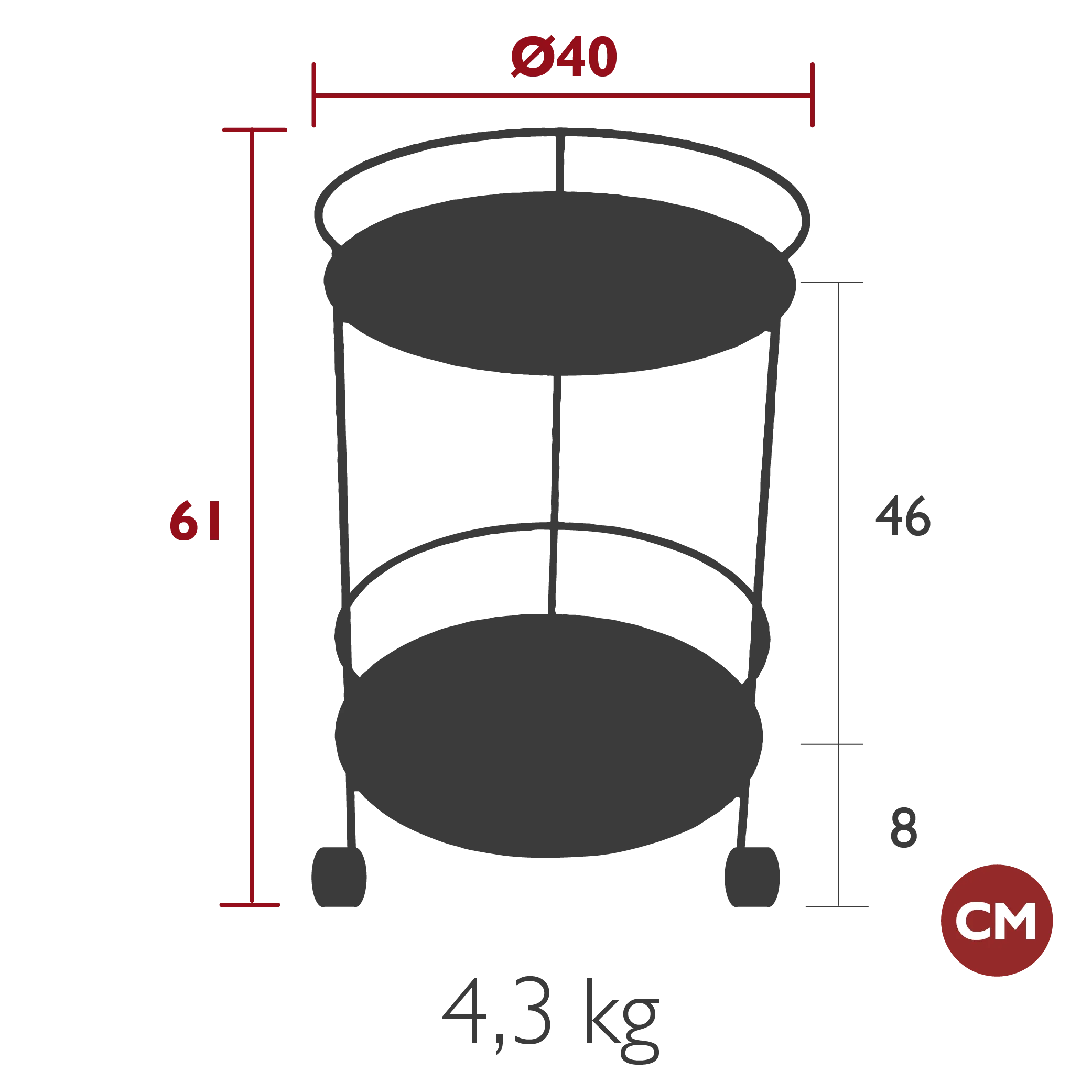 Guinguette Side Table with Wheels