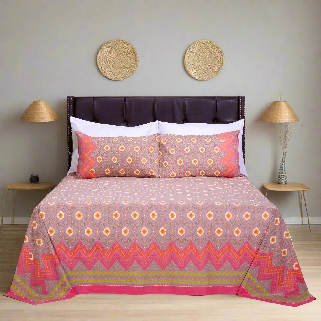 Ikkat Beera Pink Cotton Bedsheet