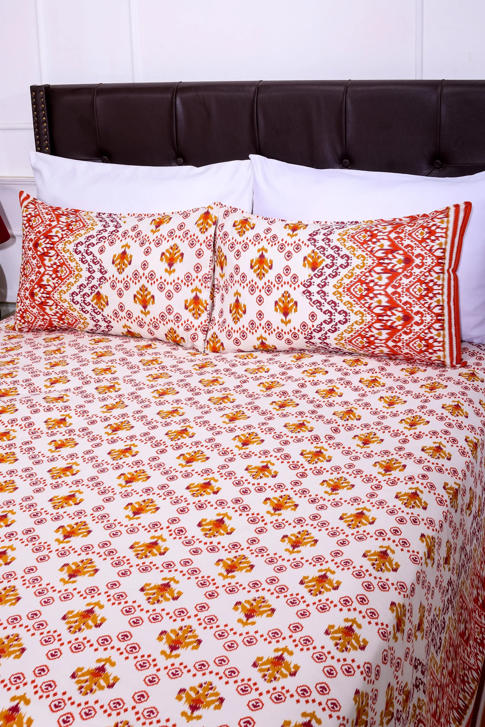 Ikkat Jakson Orange Cotton Bedsheet