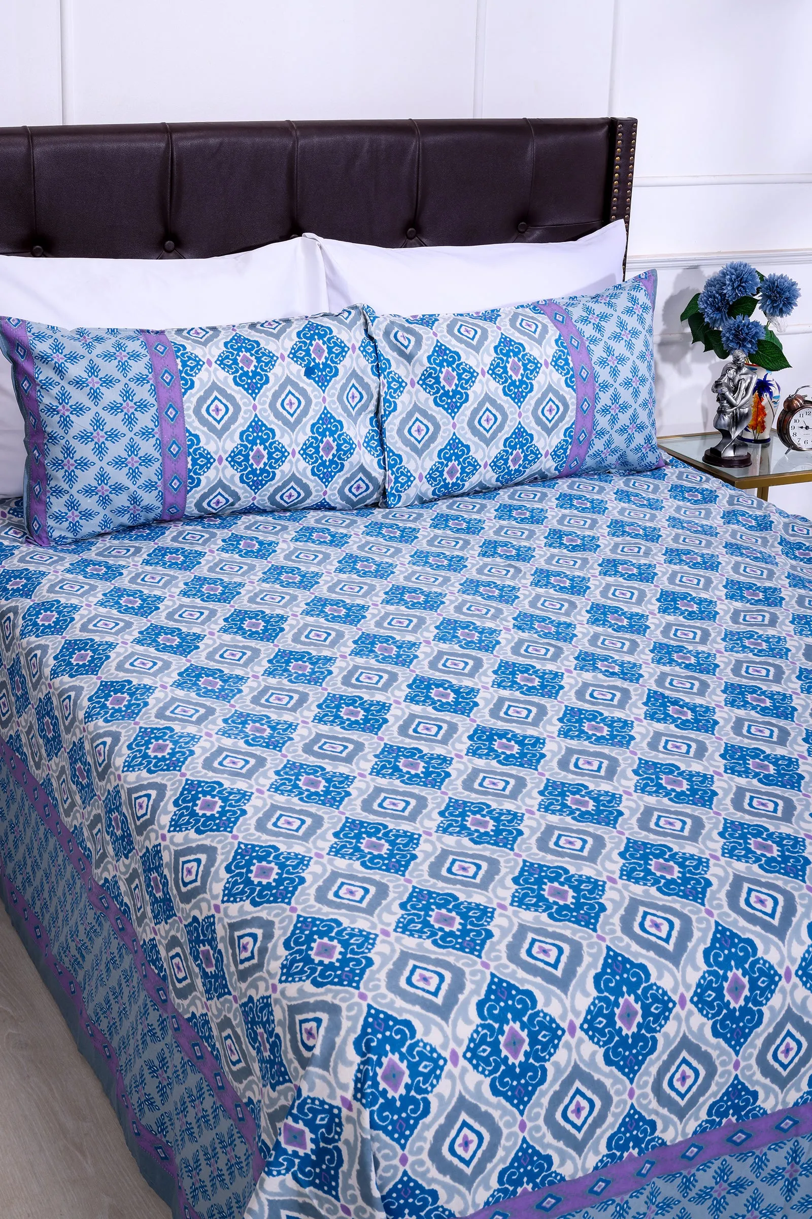 Ikkat Tobby Blue Cotton Bedsheet