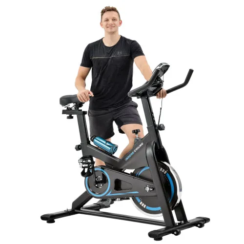 Indoor Cycling Bike Trainer with Belt Drive System & LCD Monitor, Exercise Bike for for Home Workout(Black & Blue)