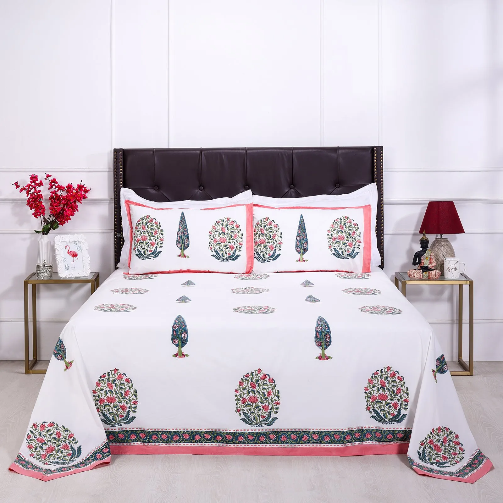 Kainat Flower Pink Cotton Percale Bedsheet