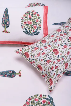 Kainat Flower Pink Cotton Percale Bedsheet