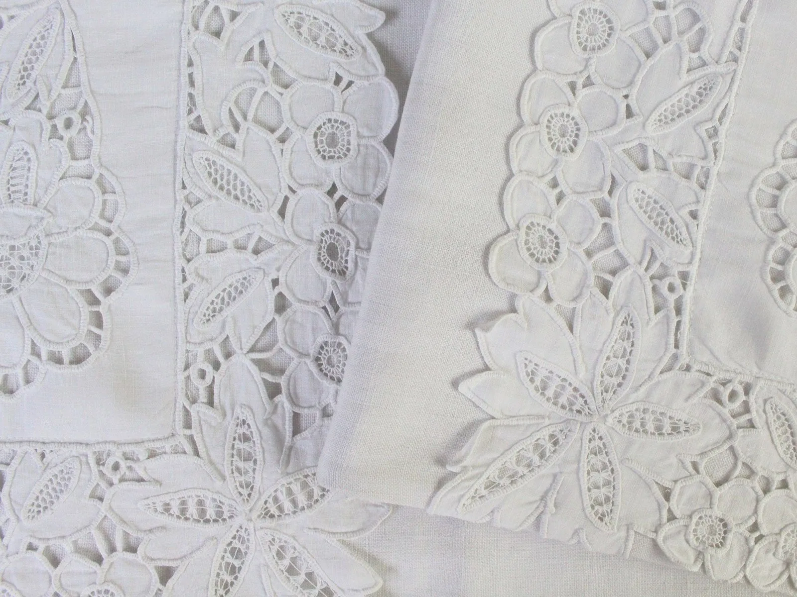 Medium Bolster - Antique French White Cutwork on Linen by Charlotte Casadéjus