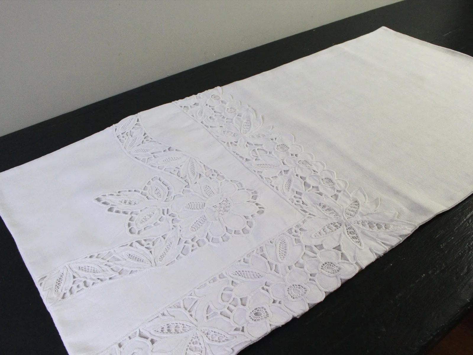 Medium Bolster - Antique French White Cutwork on Linen by Charlotte Casadéjus