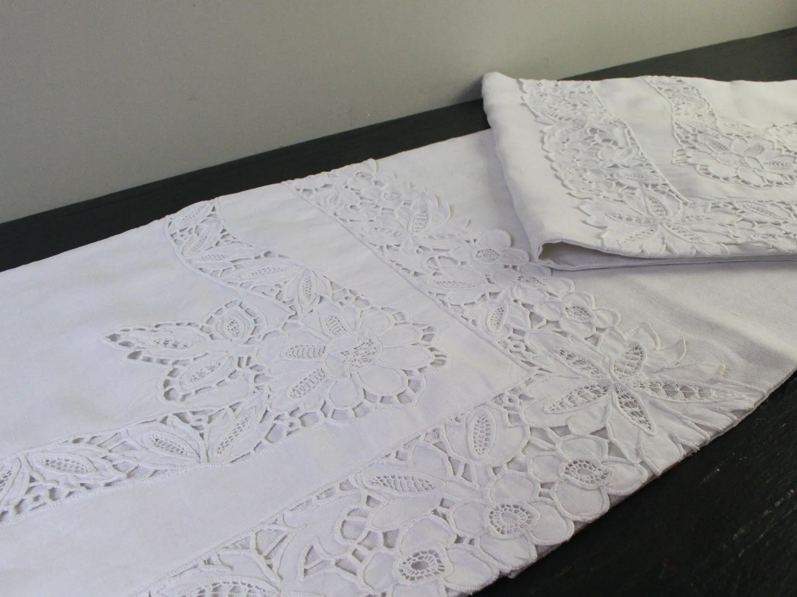 Medium Bolster - Antique French White Cutwork on Linen by Charlotte Casadéjus