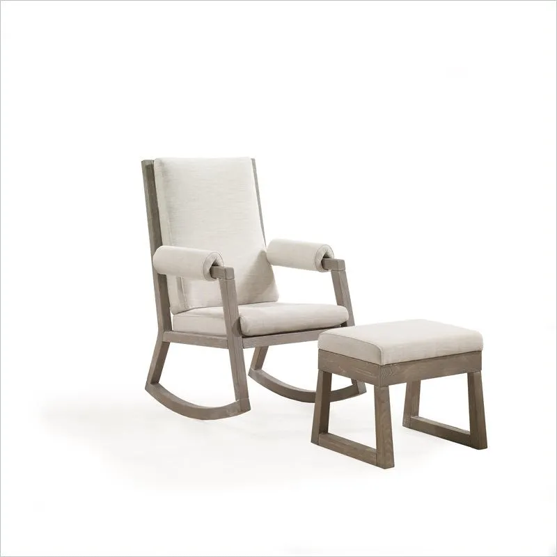 Natart Senza Rocker and Ottoman Set in Upholstered Talc Linen