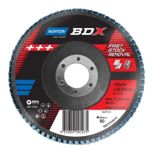 NORTON BDX Flap Disc 125mm x 22mm P80 Grit Fast Stock Removal