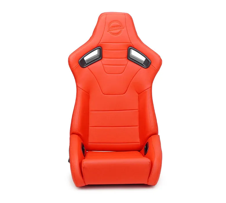 NRG Omega Reclined Seat with large side support Red Vegan Leather with Black Carbon Vinyl Back with Embossed NRG logo( Price Showned in Pairs) - RSC-750RD/BK L/R