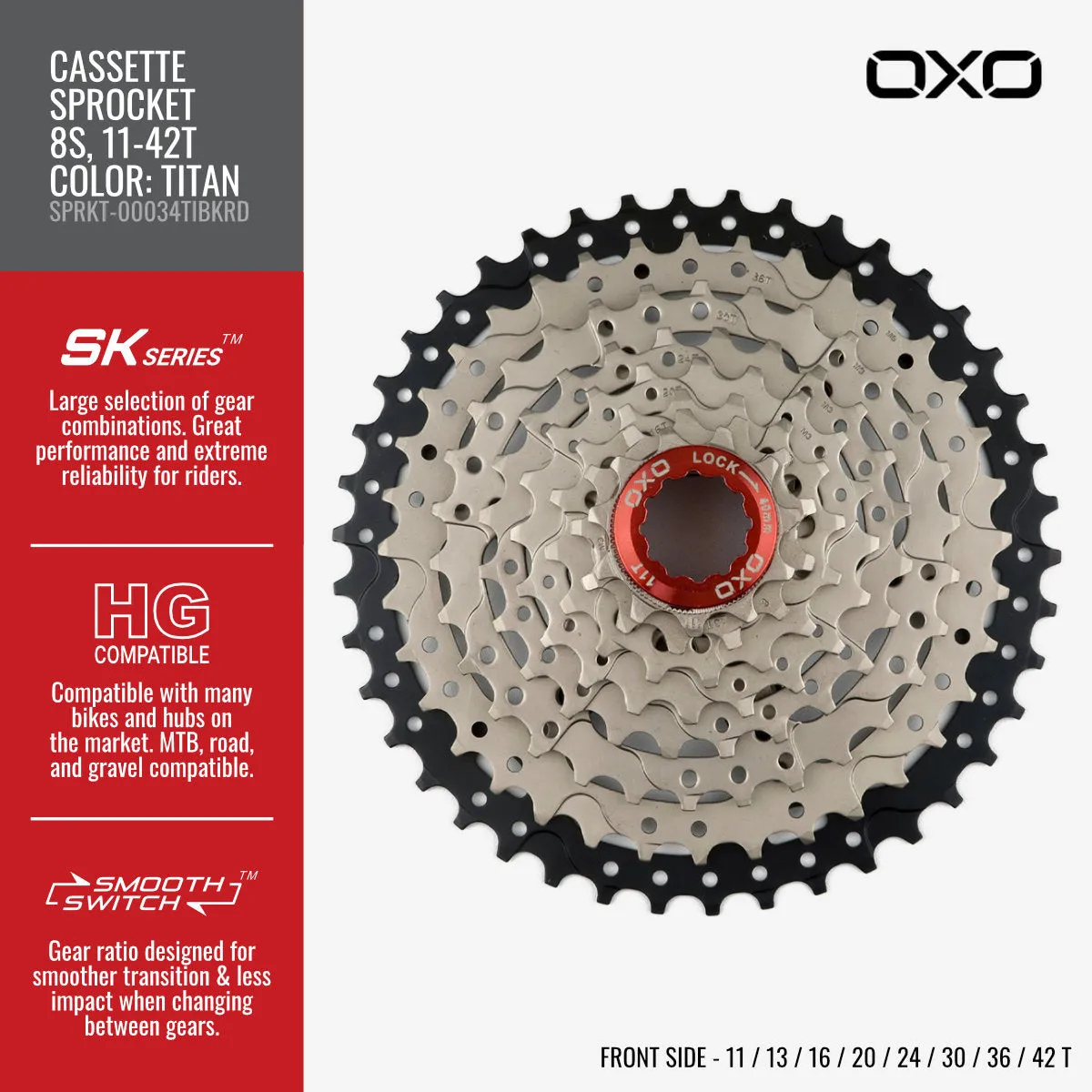 OXO 8-Speed 11-42T Cassette Sprocket (Titan)