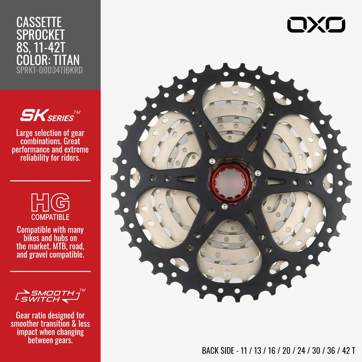 OXO 8-Speed 11-42T Cassette Sprocket (Titan)