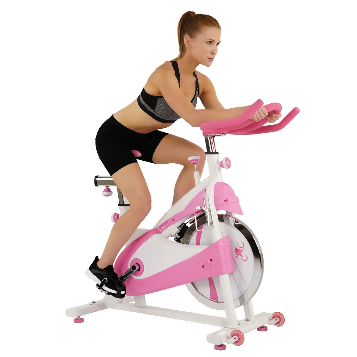 Pink Exercise Bike Belt Drive Premium Indoor Cycling Trainer