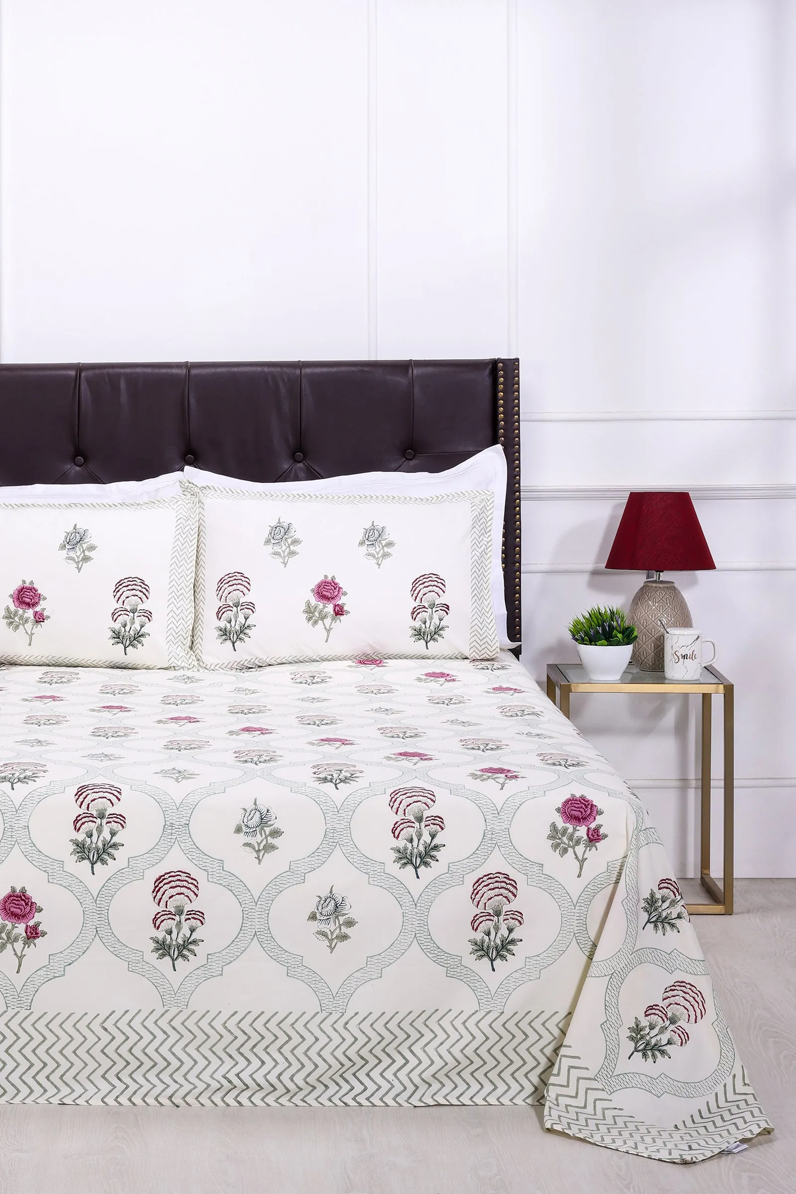 Rose Jaal Cream Cotton Percale Bedsheet