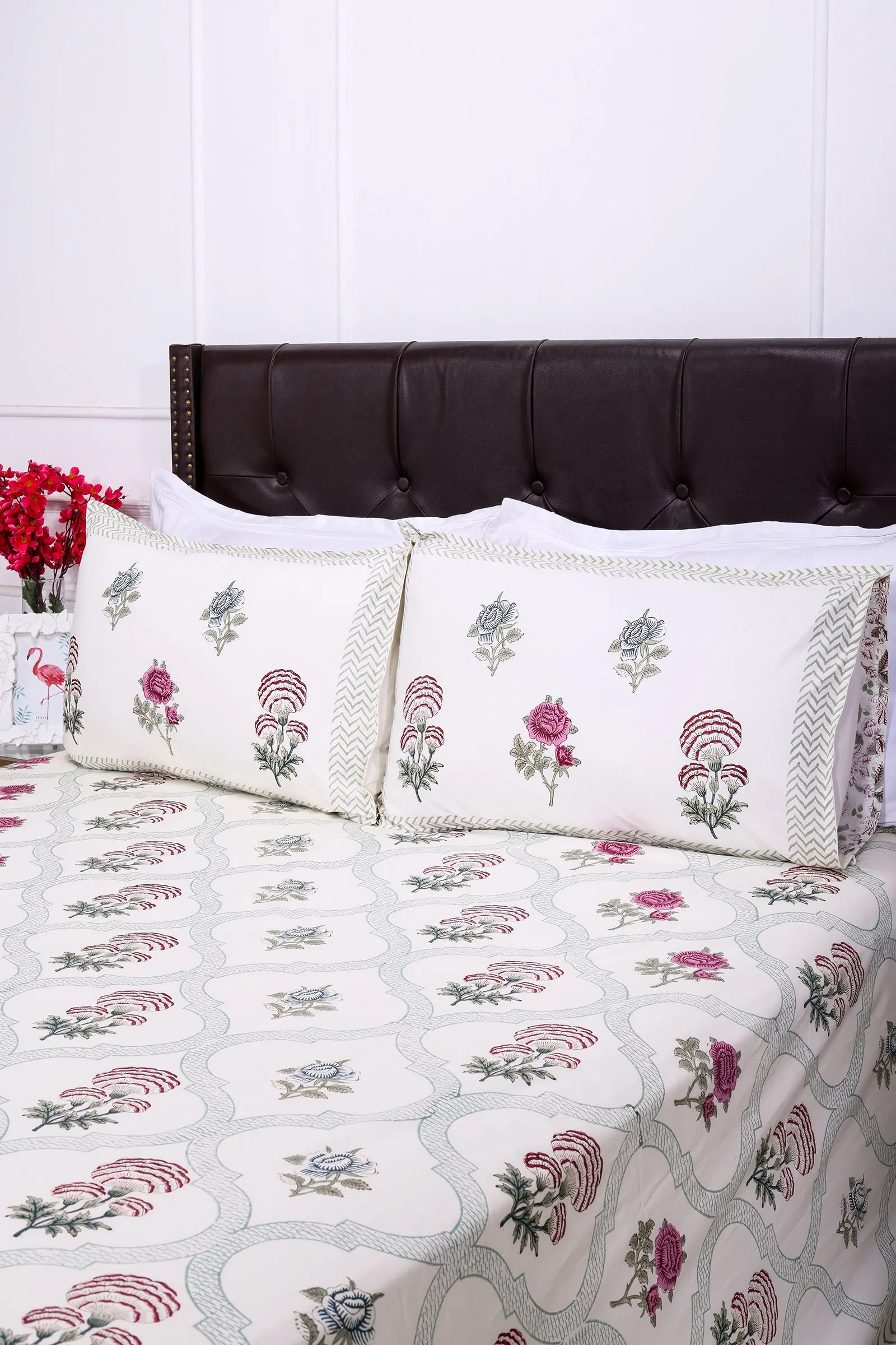 Rose Jaal Cream Cotton Percale Bedsheet