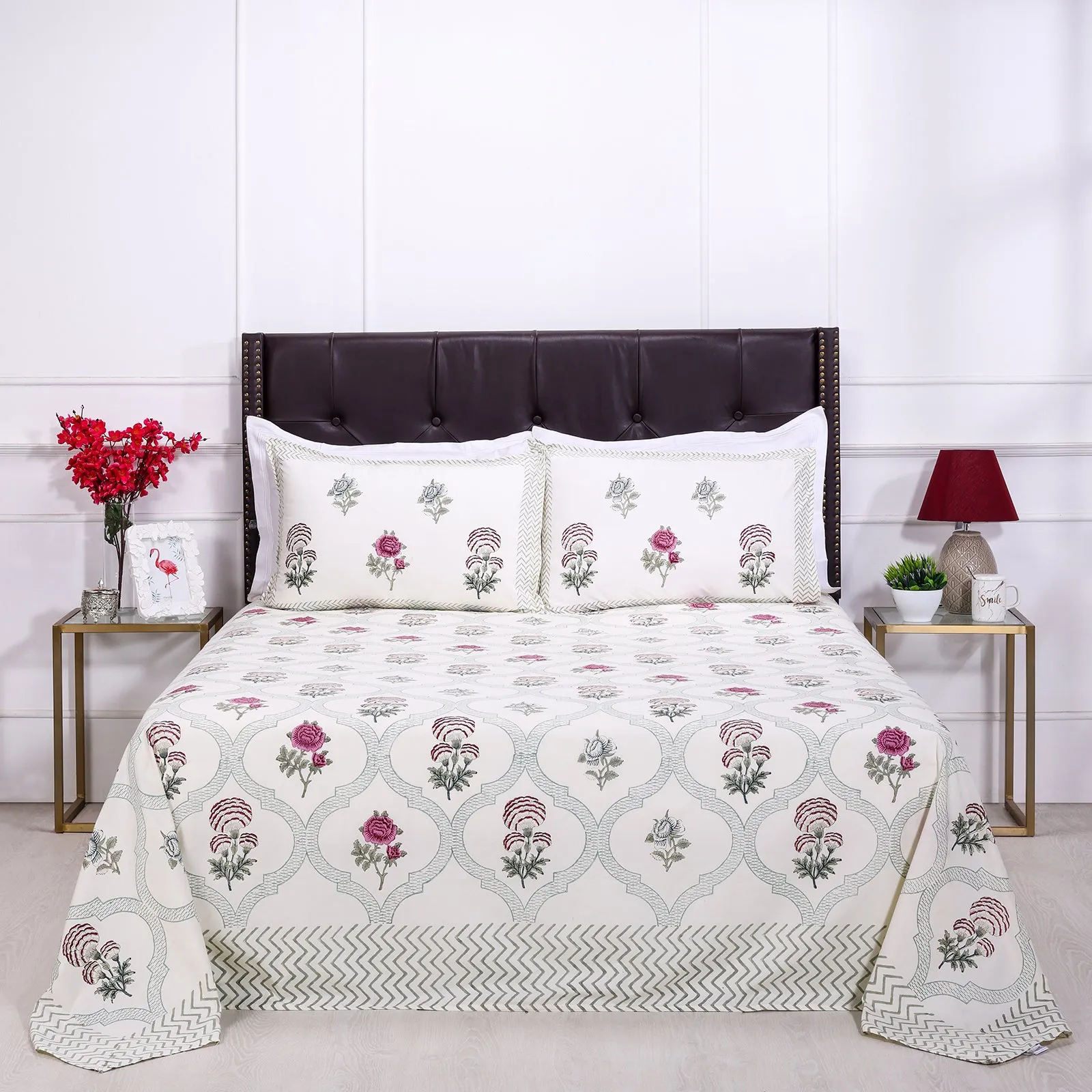 Rose Jaal Cream Cotton Percale Bedsheet