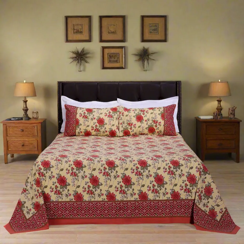 Suhana Lily Dreams Red Cotton Bedsheet