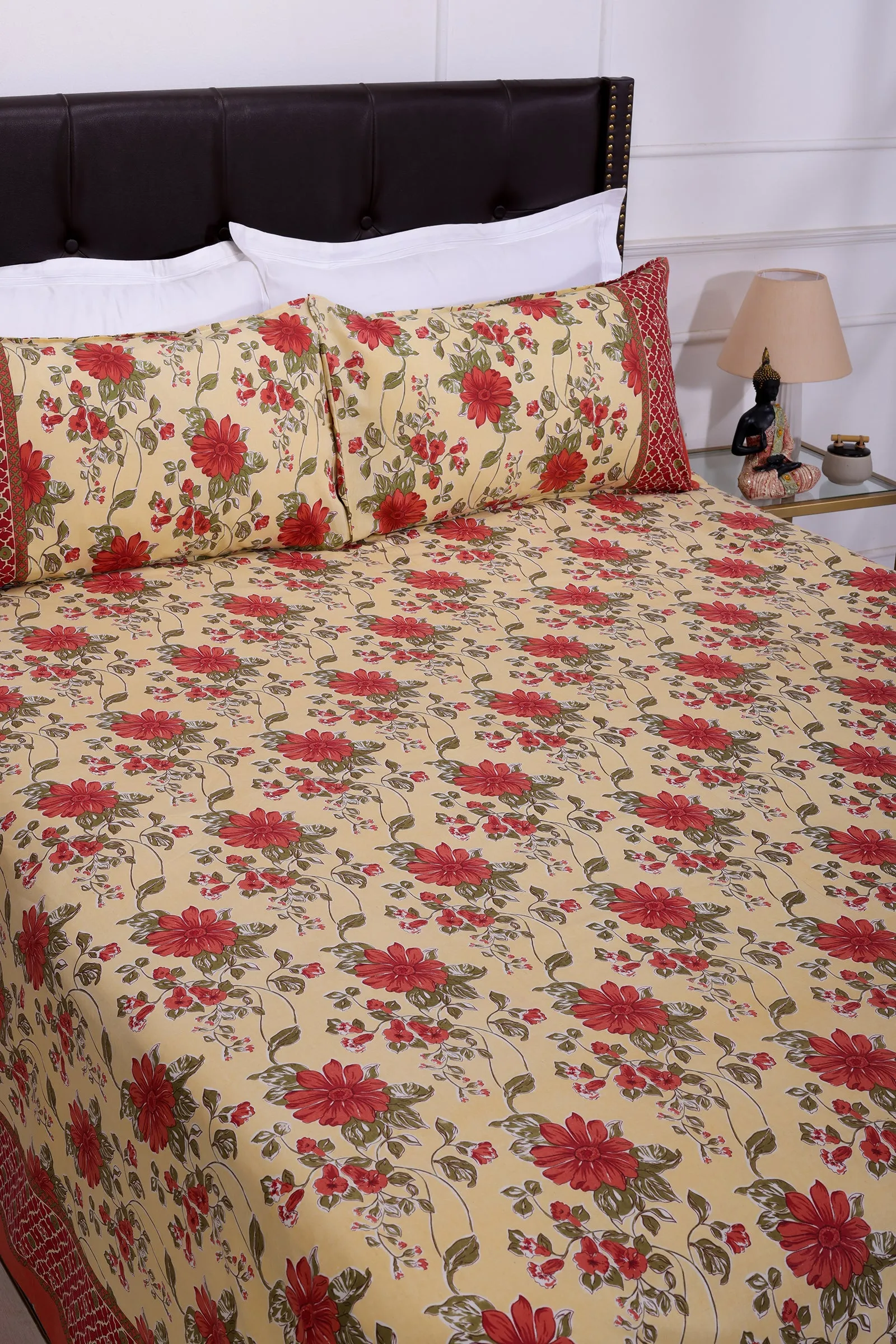 Suhana Lily Dreams Red Cotton Bedsheet