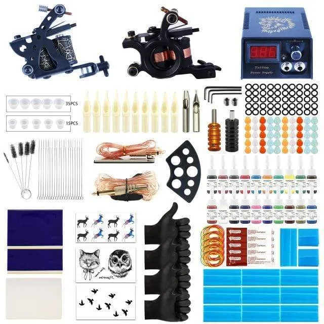 Tattoo Kit Tattoo Machines Gun With Ink Power Supply Tattoo Grips Complete Tattoo Set Accessories Supplies Body Art Tools